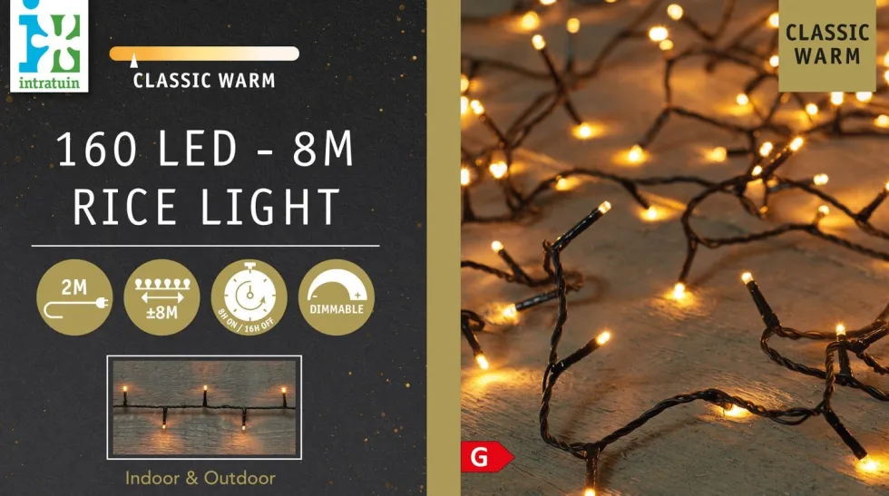 Intratuin miniverlichting zwart met 160 lampjes classic warm 8 m