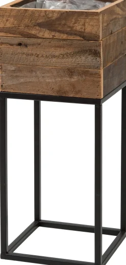 Intratuin plantenbak Miles op voet zwart / naturel 22 x 22 x 54 cm