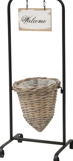 Intratuin plantenmand met standaard zwart / naturel 26 x 24 x 70 cm