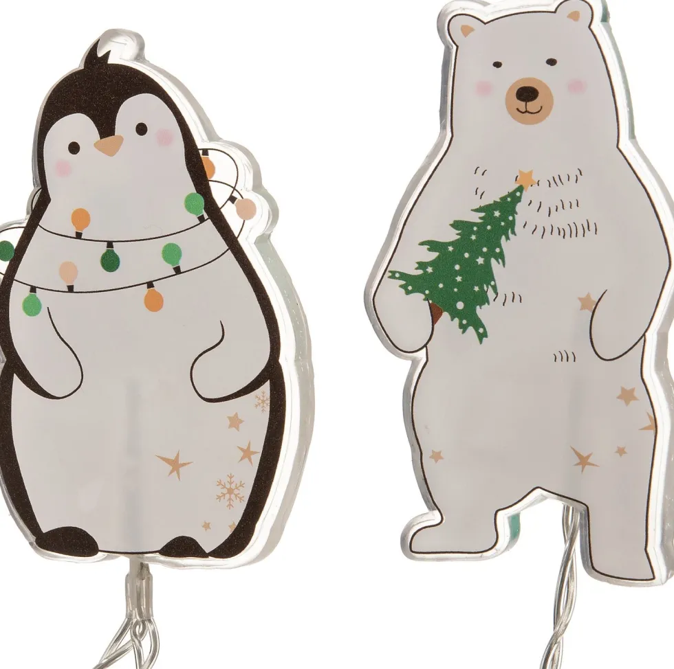 Intratuin raamstickers ijsbeer met pinguïn Chad wit LED 6 lampjes warm wit 155 cm