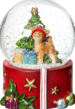 Intratuin sneeuwbol kerstboom met rendier rood / wit D 7 H 9 cm