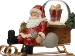 Intratuin sneeuwbol kerstman op slee rood 10,5 x 6 x 8,5 cm