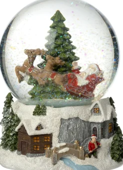 Intratuin sneeuwbol kerstman op slee grijs / wit D 13 H 17,1 cm