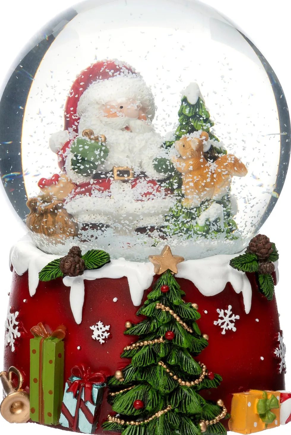 Intratuin sneeuwbol Snoa kerstman dieren rood met verlichting D 10,5 H 14 cm