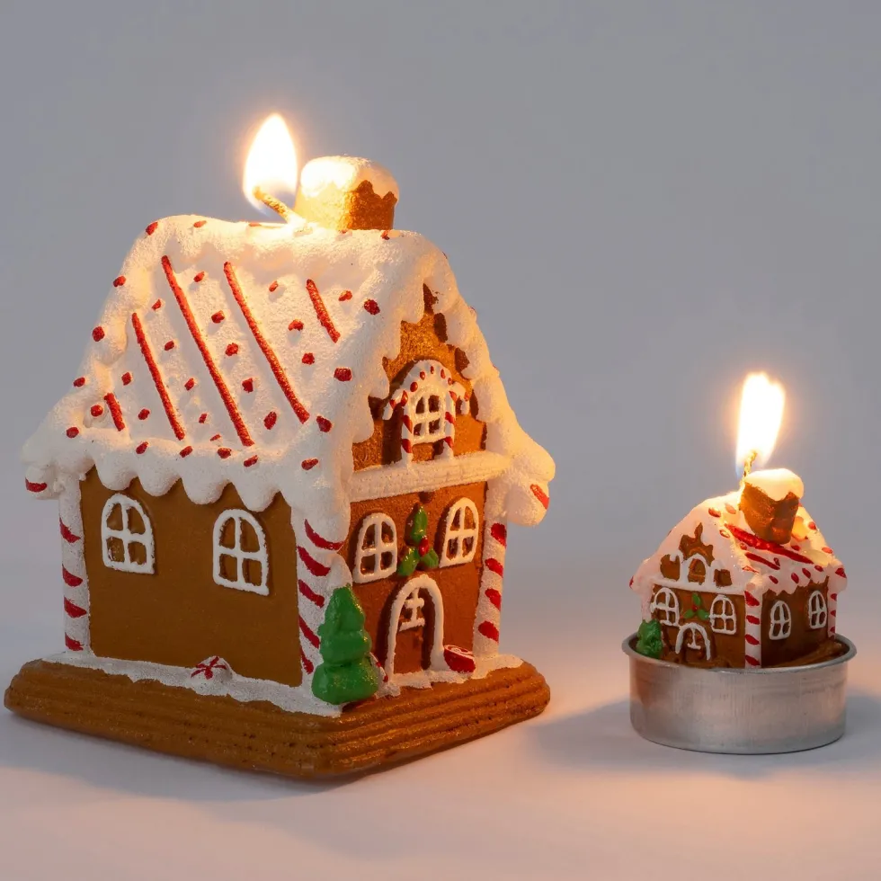 Intratuin stompkaars gemberkoek huis bruin / wit 10 uur 8,3 x 7,5 x 11 cm