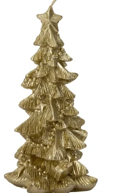 Intratuin stompkaars Kerstboom goud 4 uur D 8,5 H 15 cm