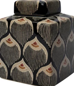 Intratuin vaas Lora zwart / beige 16 x 16 x 22 cm