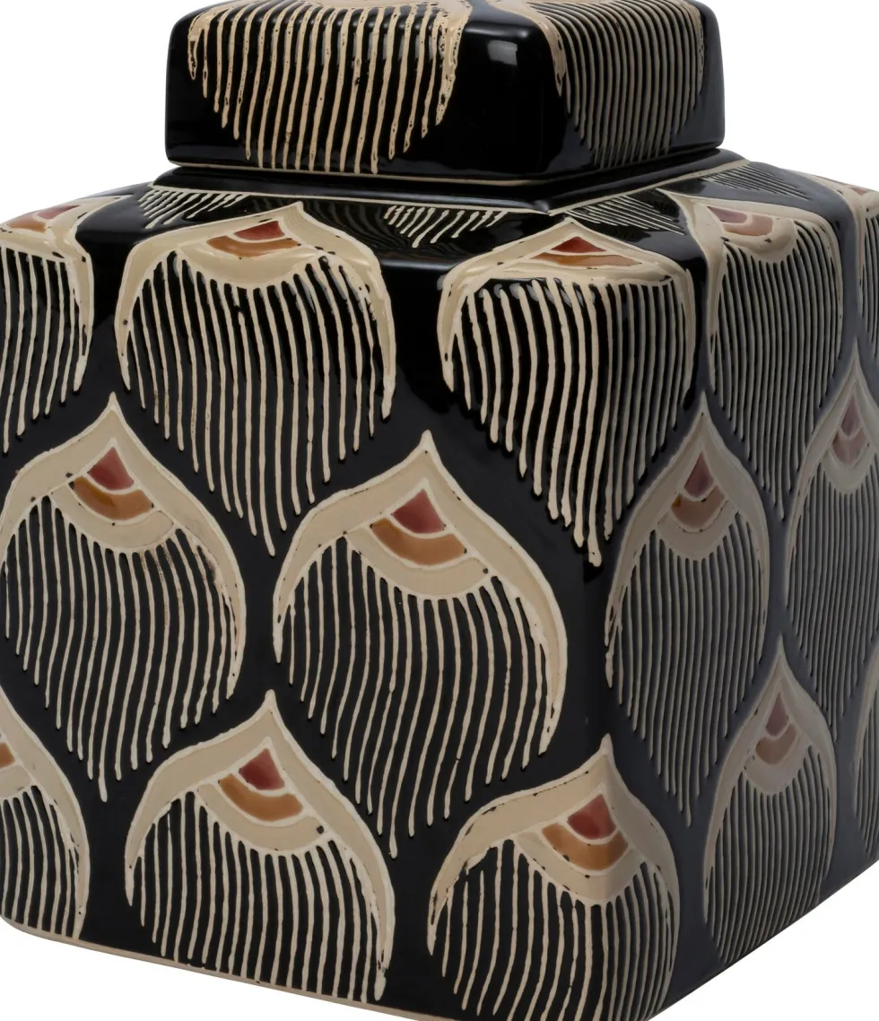 Intratuin vaas Lora zwart / beige 16 x 16 x 22 cm