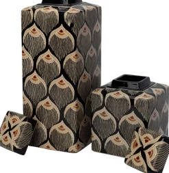Intratuin vaas Lora zwart / beige 17 x 17 x 42 cm