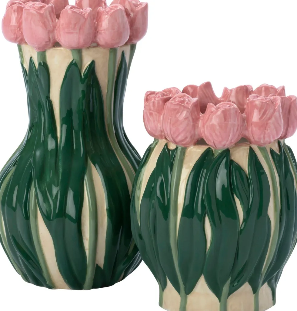 Intratuin vaas Sven groen / roze D 14 H 17 cm