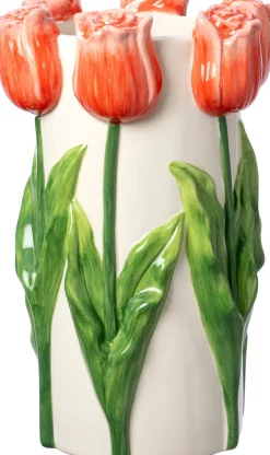Intratuin vaas Tulip wit / rood / groen D 18 H 27,8 cm