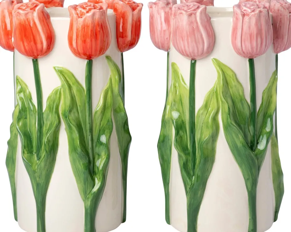 Intratuin vaas Tulip wit / roze / groen D 18 H 27,8 cm