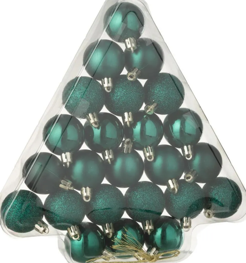 J-Line kerstbal donkergroen D 4 cm 24 stuks
