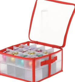 Kerstballen opbergbox voor 32 kerstballen transparant / rood 33 x 33 x 17 cm