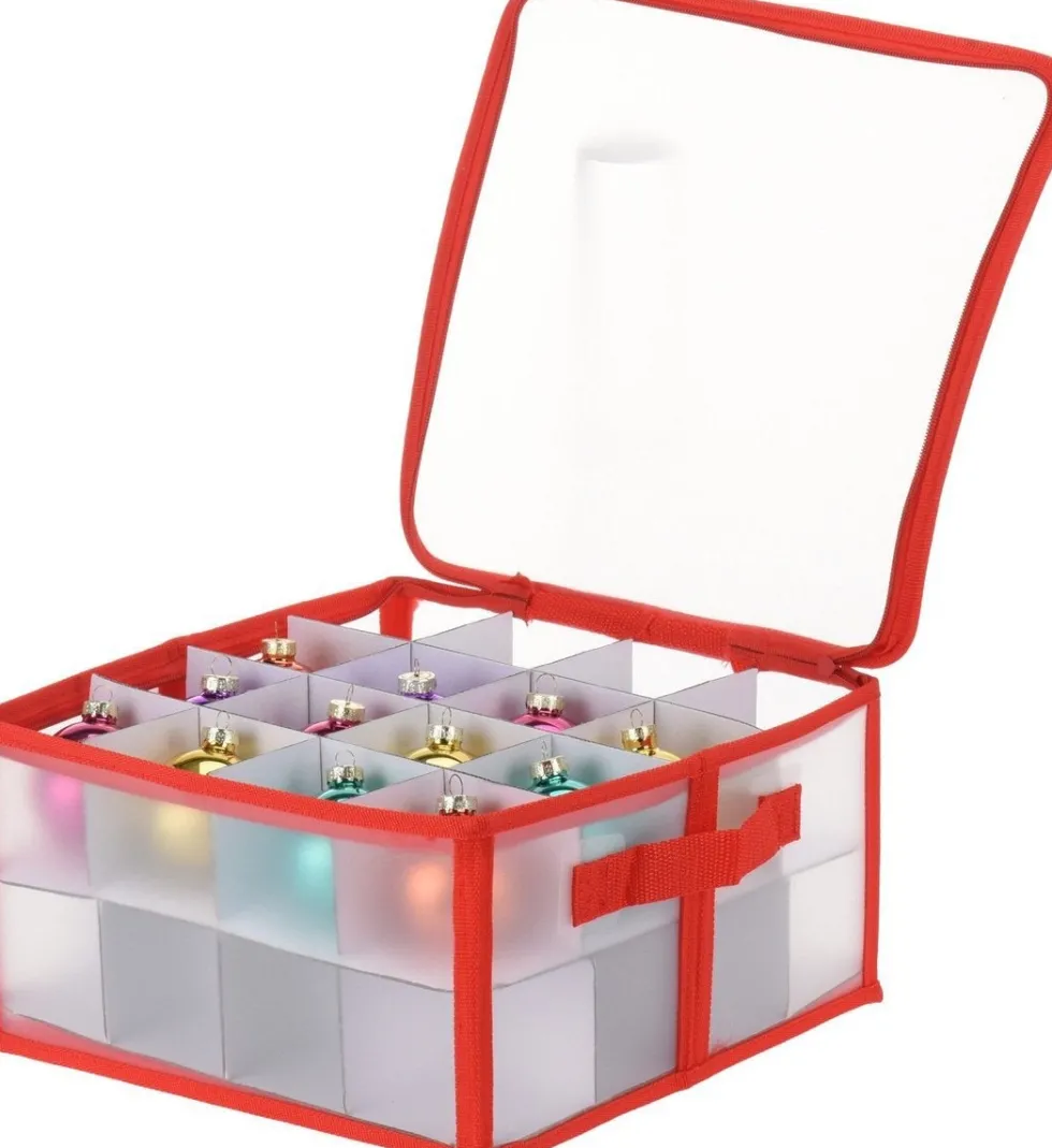 Kerstballen opbergbox voor 32 kerstballen transparant / rood 33 x 33 x 17 cm