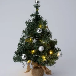 Kerstboompje zilver met lampjes warm wit D 20 H 60 cm