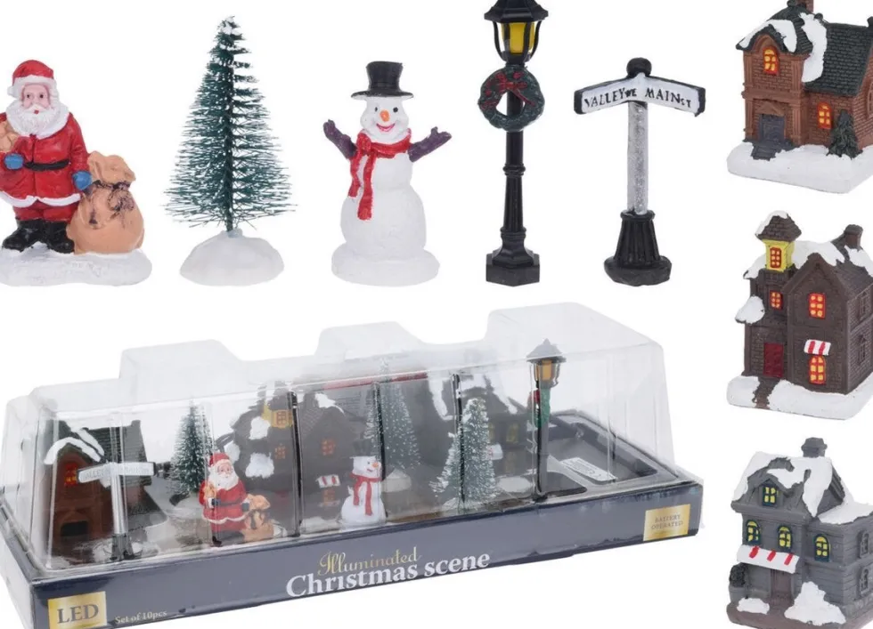 Kerstdorpminiatuur dorp set 34 x 13 x 10,5 cm 10-delig