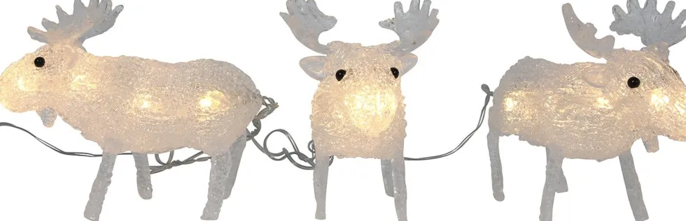 Kerstfiguur Chip eland wit met verlichting 14,5 x 20 x 12 cm 3 stuks