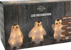 Kerstfiguur Chip pinguin wit met verlichting 14,5 x 23 x 11,5 cm 3 stuks