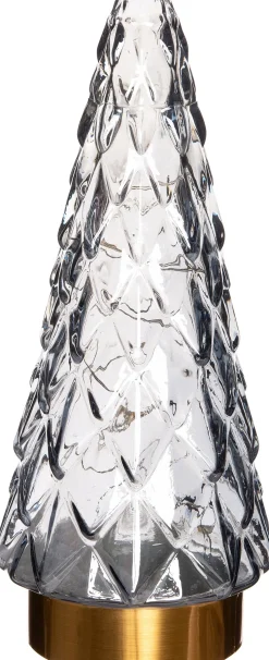 Kerstfiguur decoratieboom grijs / goud D 10,5 H 24,5 cm met 10 LED lampjes