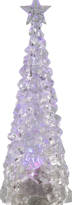 Kerstfiguur decoratieboom ster met LED lampjes gekleurd licht D 11 H 30 cm