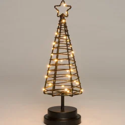 Kerstfiguur decoratieboom zwart / koper D 9,5 H 30 cm met 30 LED lampjes warm wit