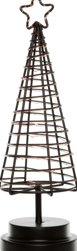 Kerstfiguur decoratieboom zwart / koper D 9,5 H 30 cm met 30 LED lampjes warm wit
