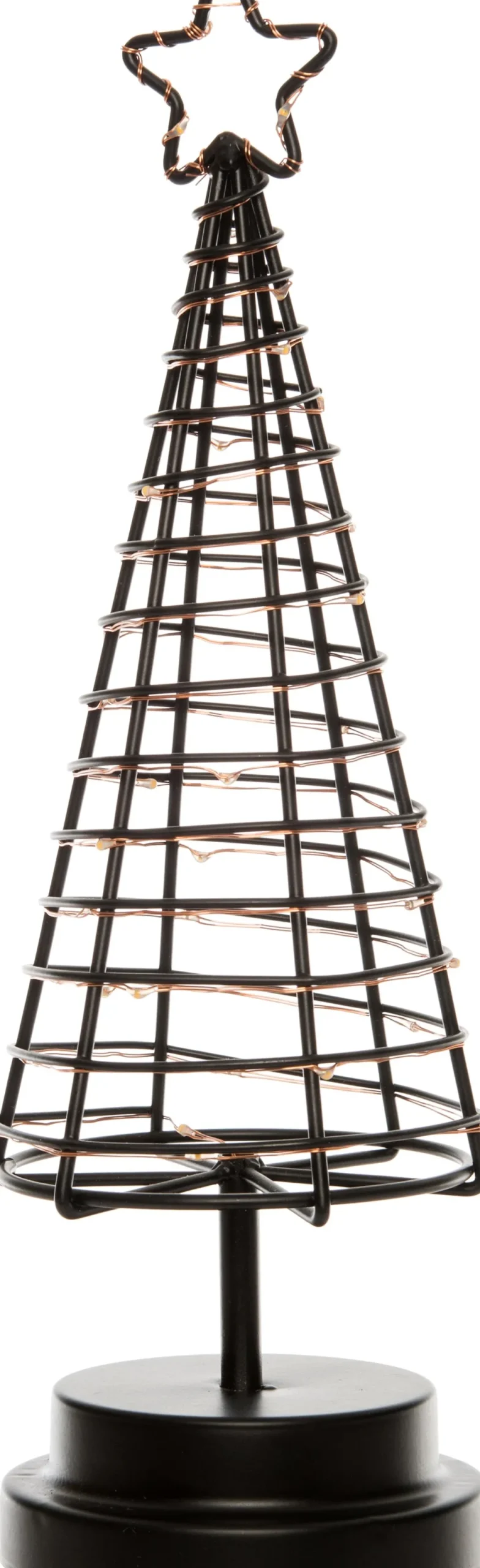 Kerstfiguur decoratieboom zwart / koper D 9,5 H 30 cm met 30 LED lampjes warm wit