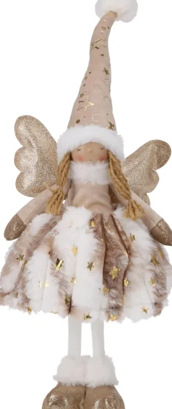 Kerstfiguur engelmeisje wit / goud met verlichting 22 x 16 x 50 cm