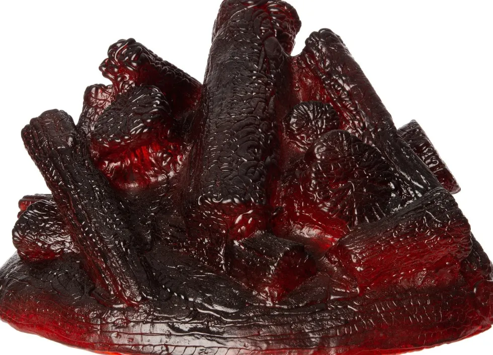 Kerstfiguur kampvuur voor buiten met rood licht D 28 H 17 cm