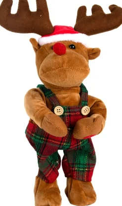 Kerstfiguur rendier bewegend bruin 13 x 11 x 35 cm