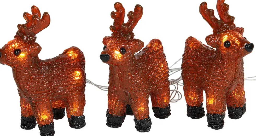 Kerstfiguur rendier bruin met verlichting 11 x 5,5 x 13 cm 3 stuks