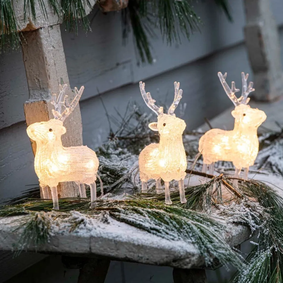 Kerstfiguur rendieren met 12 LED lampjes warm wit H 17 cm
