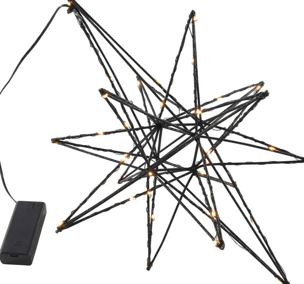 Kerstfiguur ster zwart met 40 LED lampjes warm wit D 36 cm