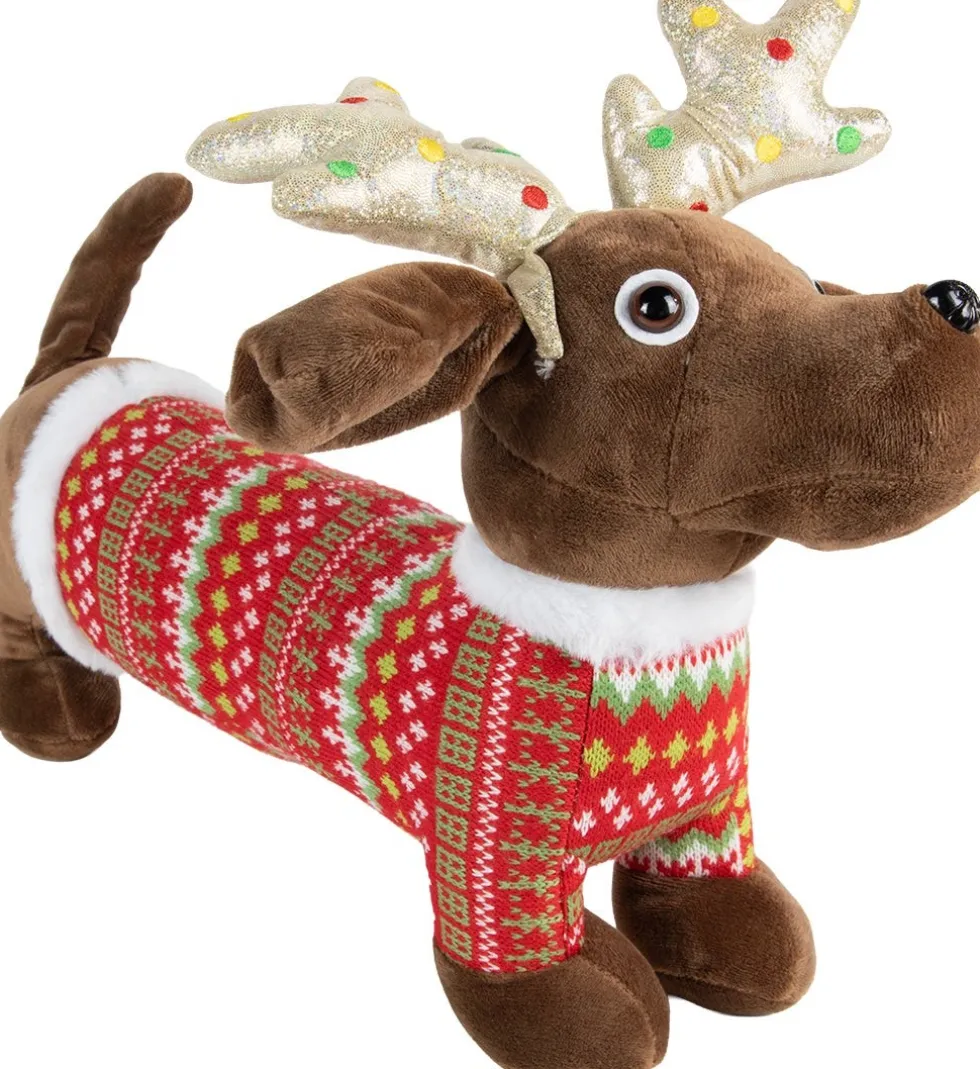 Kerstfiguur teckel bruin / rood 32 x 22 x 25 cm