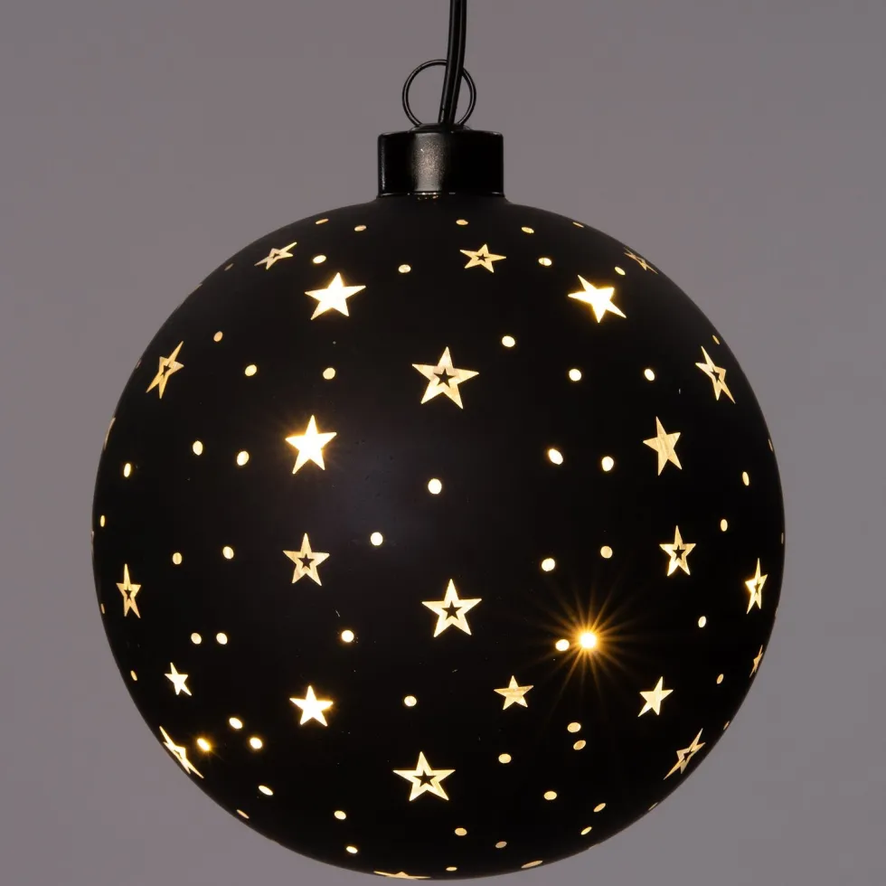 Kersthanger bol sterren met LED verlichting warm wit D 10 cm