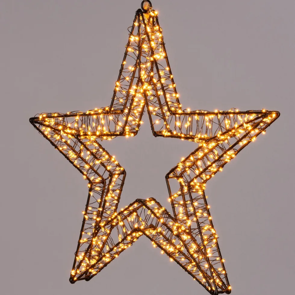 Kersthanger 3D ster zwart met 800 LED lampjes wit D 36 H 3 cm