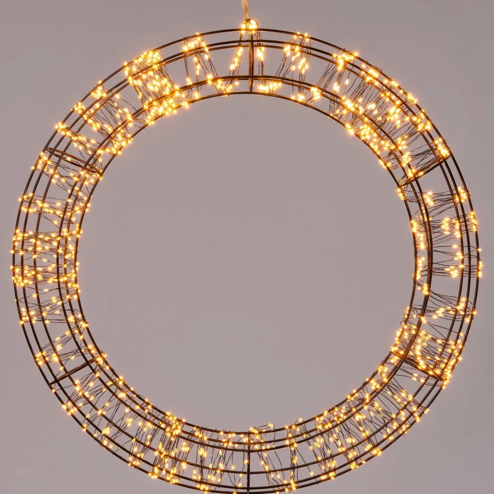 Kersthanger krans zwart met 1200 LED lampjes warm wit D 56 cm