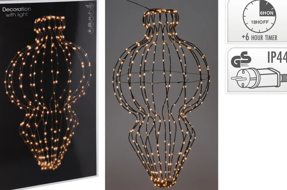 Kersthanger lantaarn zwart met verlichting 41 x 6 x 76 cm