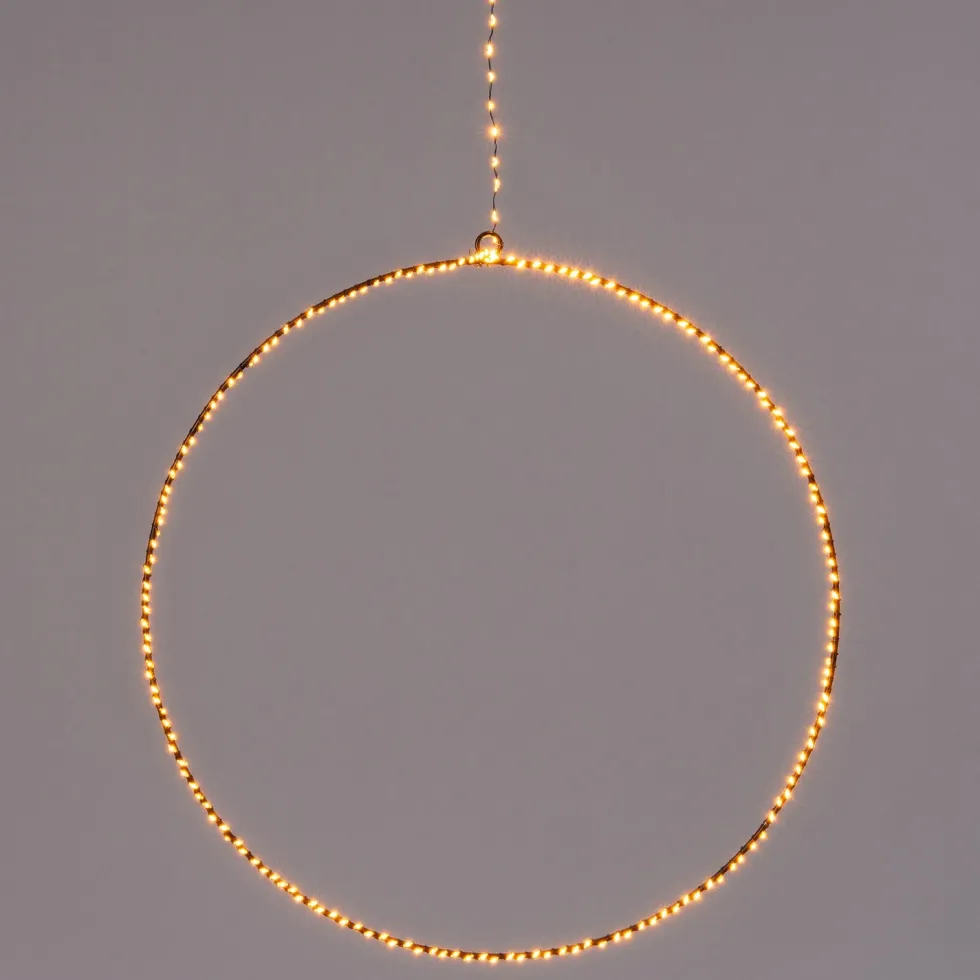 Kersthanger rond zwart met 200 LED lampjes warm wit D 37 cm