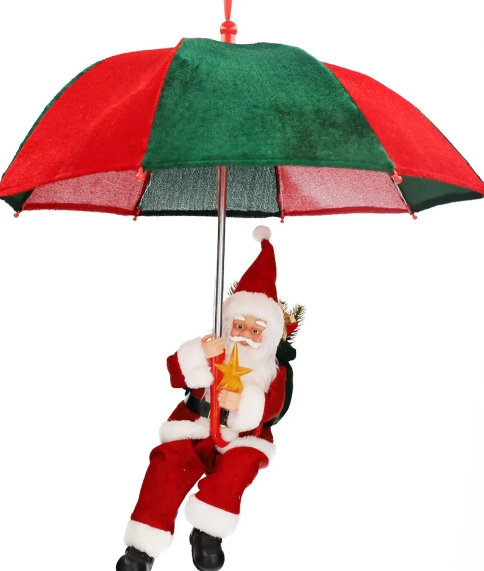 Kersthanger Santabrella kerstman met verlichting D 50 H 60 cm