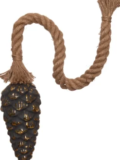 Kerstlamp dennenappel met touw goud D 10 cm met 15 lampjes warm wit