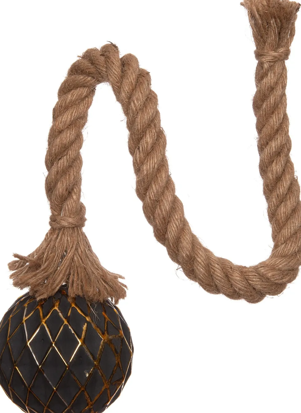 Kerstlamp met touw zwart / goud D 10 cm met 8 lampjes warm wit