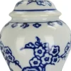 Kerst ornament Astonne wit / blauw bloemen D 5 H 7 cm