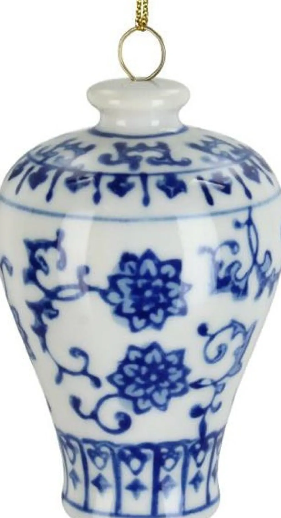 Kerst ornament Astonne wit / blauw bloemen en bladeren D 5 H 7 cm