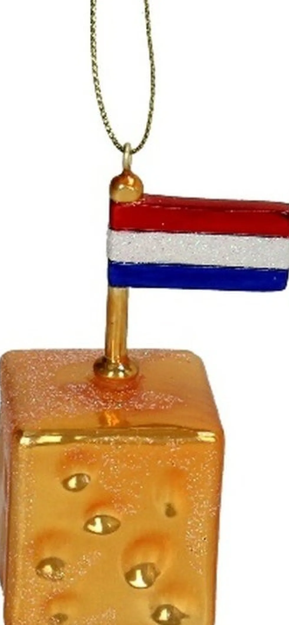 Kerst ornament blokje kaas geel 5 x 5 x 8 cm