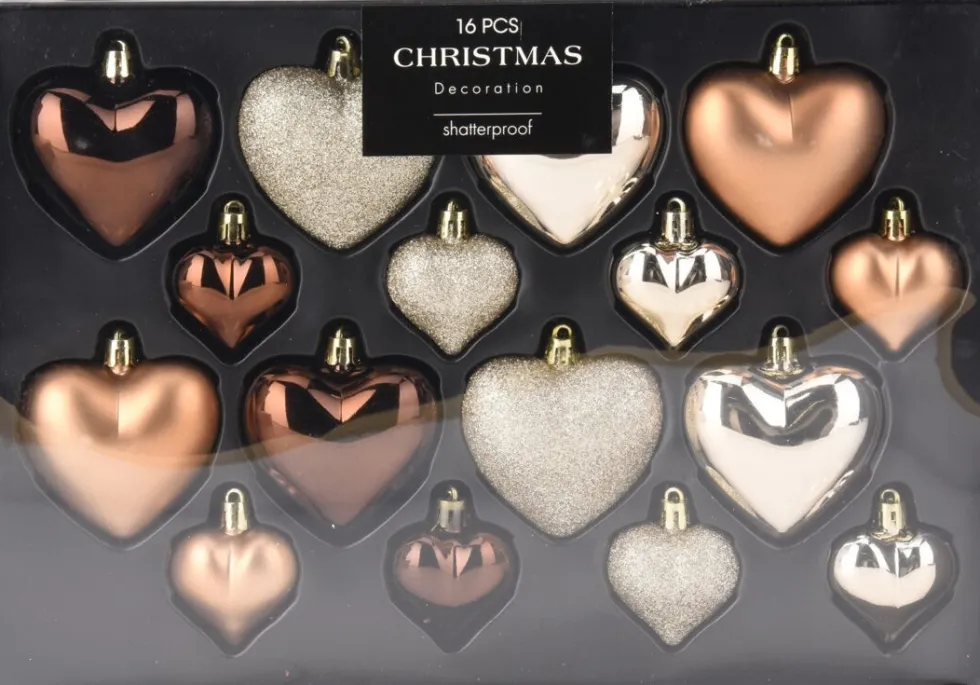 Kerst ornament Fitun hart oranje 6,5 x 6,5 x 2 cm 16 stuks