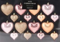 Kerst ornament Fitun hart roze 6,5 x 6,5 x 2 cm 16 stuks