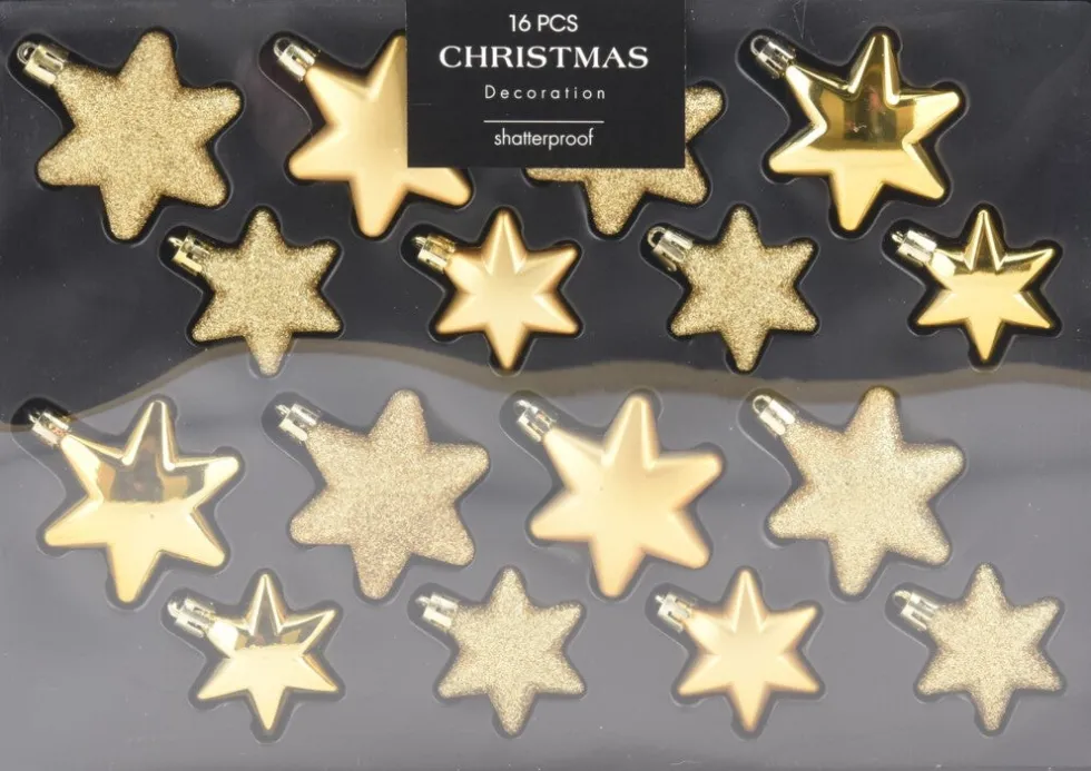 Kerst ornament Fitun ster goud 6 x 6 x 2 cm 16 stuks