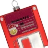 Kerst ornament floppy disk rood / wit 7 x 1,9 x 8,9 cm
